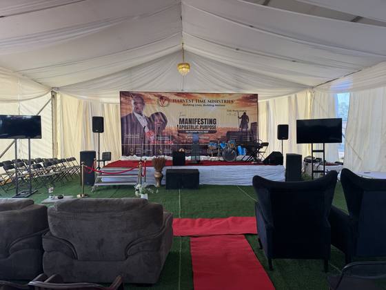 The conference tent prepared for the 2026 Annual Conference